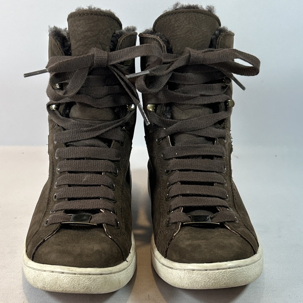 UGG Starlyn Nubuck Hi-Top Sneakers Women's Sz 8 Lace Up Chocolate Brown 1019662 - Picture 6 of 13